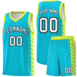 Custom Sky Blue Fluorescent Green Personalized Side Symmetrical Line Pattern Sports Uniform Basketball Jersey | BuyFootballJersey