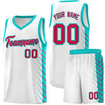 Custom White Aqua Personalized Side Symmetrical Line Pattern Sports Uniform Basketball Jersey | BuyFootballJersey