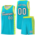 Custom Sky Blue Fluorescent Green Personalized Side Symmetrical Line Pattern Sports Uniform Basketball Jersey | BuyFootballJersey