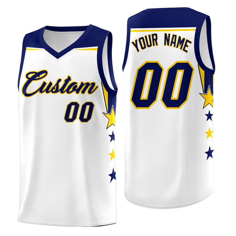 Custom White Purple Two Tone Side Star Color Block Breathable Uniform Basketball Jersey | BuyFootballJersey