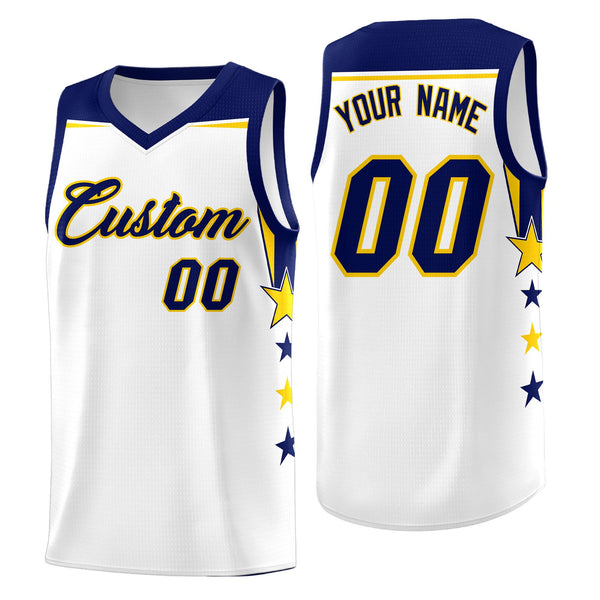Custom White Purple Two Tone Side Star Color Block Breathable Uniform Basketball Jersey | BuyFootballJersey