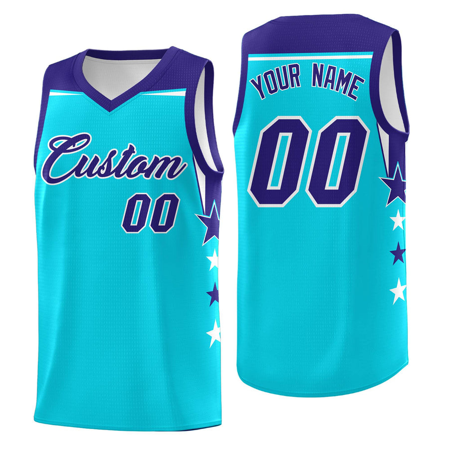 Custom Aqua Orange Two Tone Side Star Color Block Lightweight Uniform Basketball Jersey | BuyFootballJersey