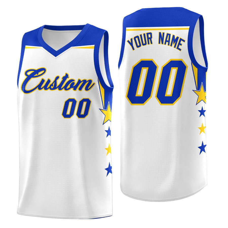 Custom White Black Two Tone Side Star Color Block Breathable Uniform Basketball Jersey | BuyFootballJersey