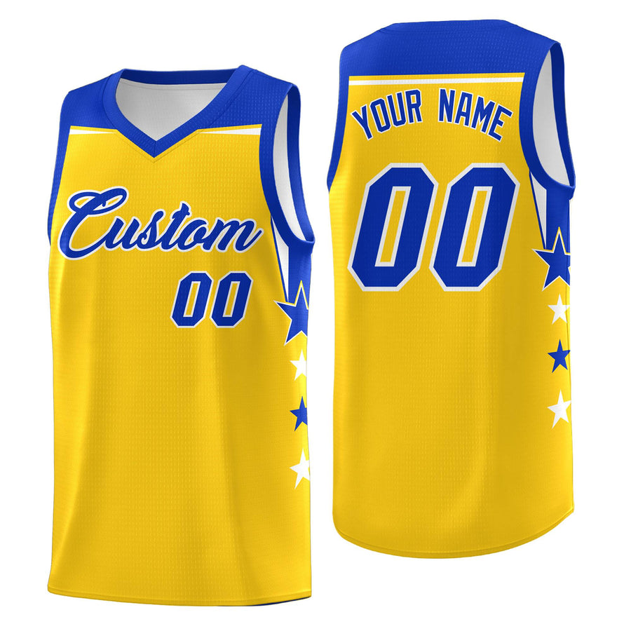 Custom Gold Black Two Tone Side Star Color Block Lightweight Uniform Basketball Jersey | BuyFootballJersey