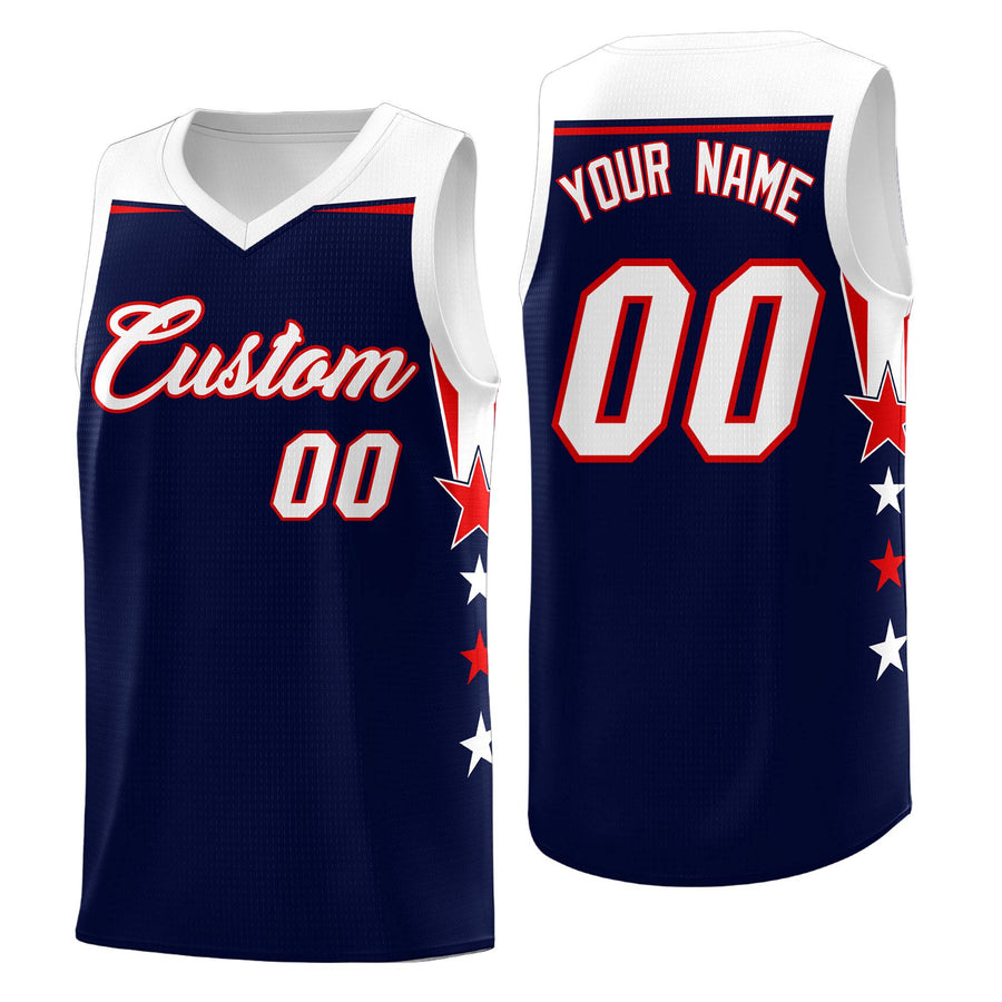 Custom Navy White Two Tone Side Star Color Block Quick-Drying Uniform Basketball Jersey | BuyFootballJersey