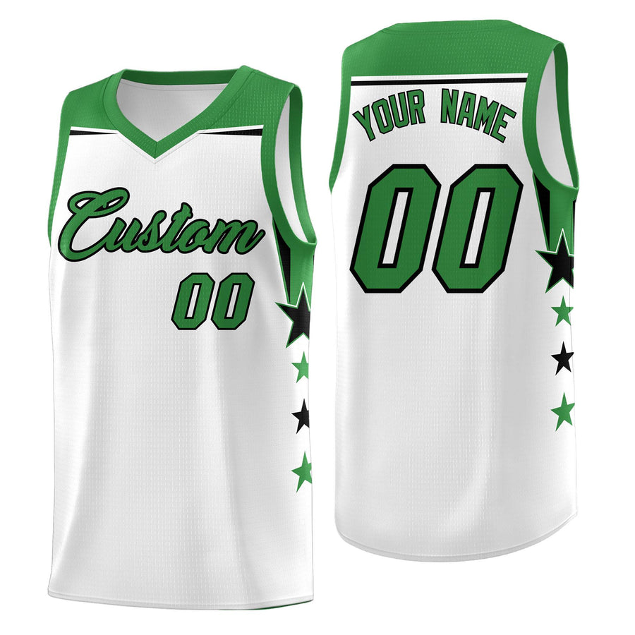 Custom White Light Pink Two Tone Side Star Color Block Breathable Uniform Basketball Jersey | BuyFootballJersey