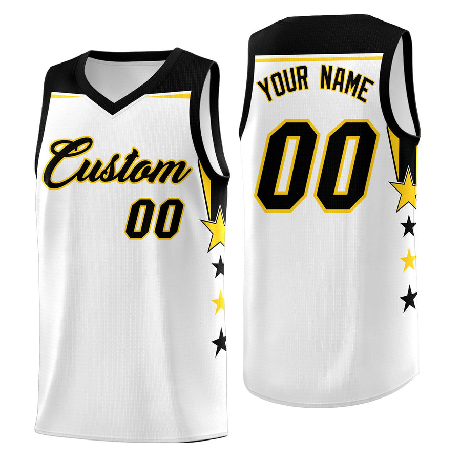 Custom White Pink Two Tone Side Star Color Block Wrinkle-Resistant Uniform Basketball Jersey | BuyFootballJersey