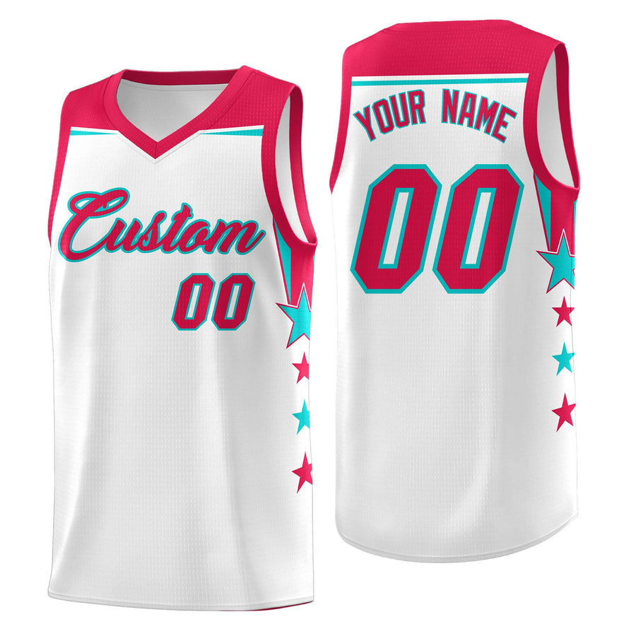 Custom White Gold Orange Two Tone Side Star Color Block Breathable Uniform Basketball Jersey | BuyFootballJersey