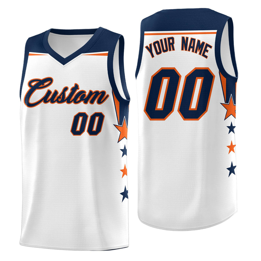 Custom White Navy Two Tone Side Star Color Block Wrinkle-Resistant Uniform Basketball Jersey | BuyFootballJersey