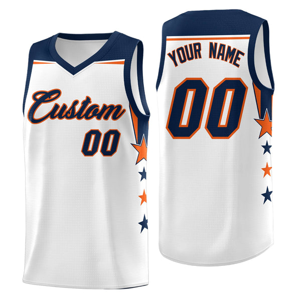 Custom White Navy Two Tone Side Star Color Block Wrinkle-Resistant Uniform Basketball Jersey | BuyFootballJersey