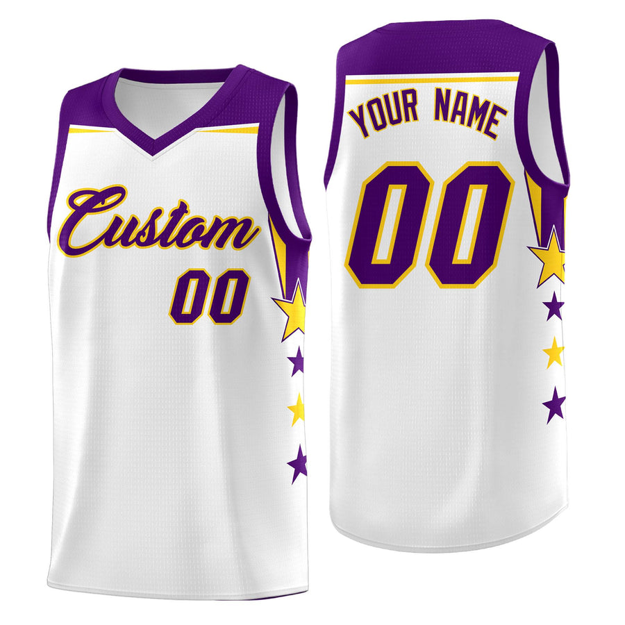 Custom Gold White Two Tone Side Star Color Block Breathable Uniform Basketball Jersey | BuyFootballJersey