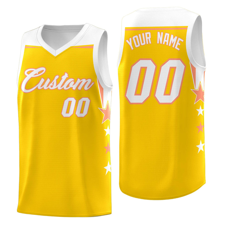 Custom Pink White Two Tone Side Star Color Block Wrinkle-Resistant Uniform Basketball Jersey | BuyFootballJersey
