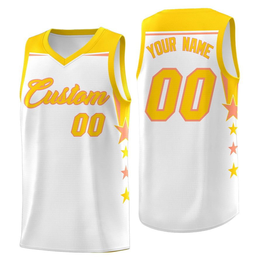 Custom White Kelly Green Two Tone Side Star Color Block Drapable Uniform Basketball Jersey | BuyFootballJersey
