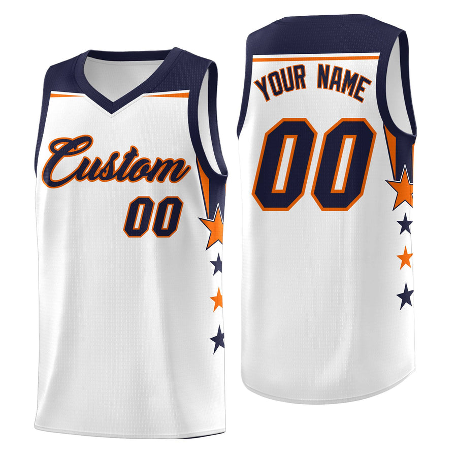 Custom White Navy Two Tone Side Star Color Block Quick-Drying Uniform Basketball Jersey | BuyFootballJersey