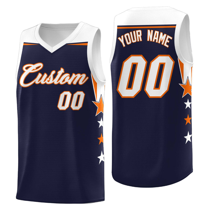 Custom Navy White Two Tone Side Star Color Block Lightweight Uniform Basketball Jersey | BuyFootballJersey