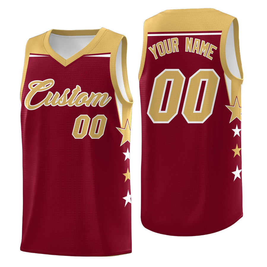 Custom Buckskin Brown Green Two Tone Side Star Color Block Breathable Uniform Basketball Jersey | BuyFootballJersey