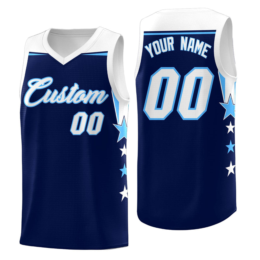 Custom Black Light Blue Two Tone Side Star Color Block Sublimation Printing Uniform Basketball Jersey | BuyFootballJersey