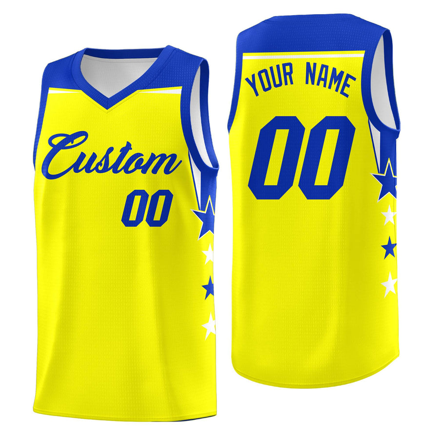 Custom Old Gold Black Two Tone Side Star Color Block Breathable Uniform Basketball Jersey | BuyFootballJersey