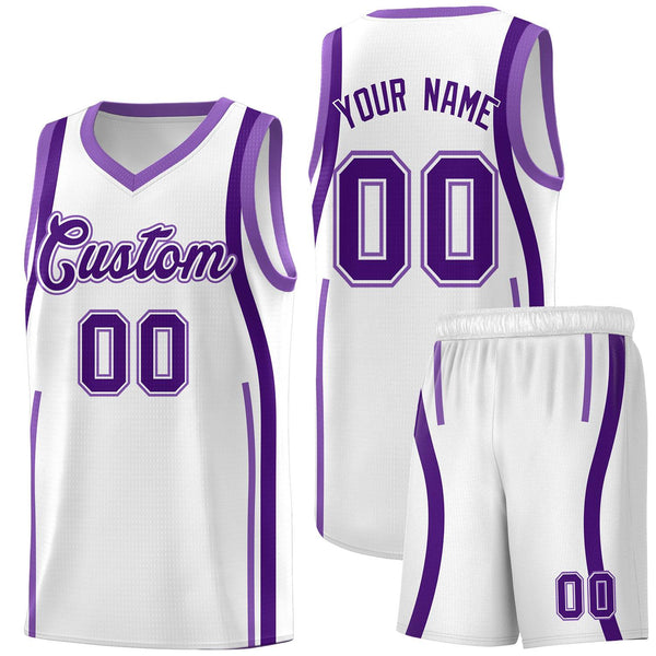 Custom White Purple-Light Purple Ribbon Pattern Basketball Kits | BuyFootballJersey