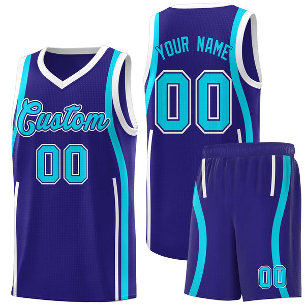 Custom Royal Sky Blue-White Ribbon Pattern Basketball Kits | BuyFootballJersey