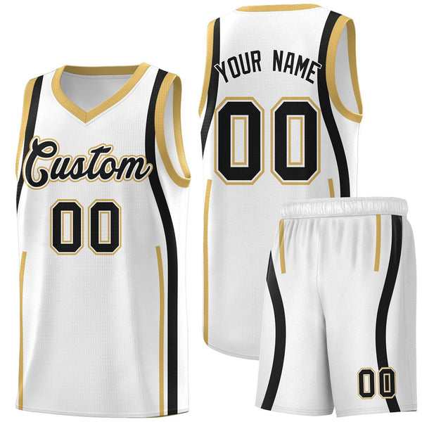 Custom White Black-White Ribbon Pattern Basketball Kits | BuyFootballJersey