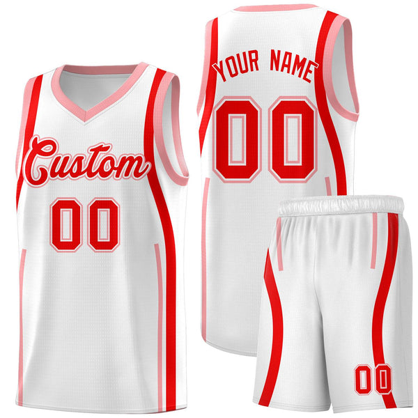 Custom White Light Red-Light Pink Ribbon Pattern Basketball Kits | BuyFootballJersey