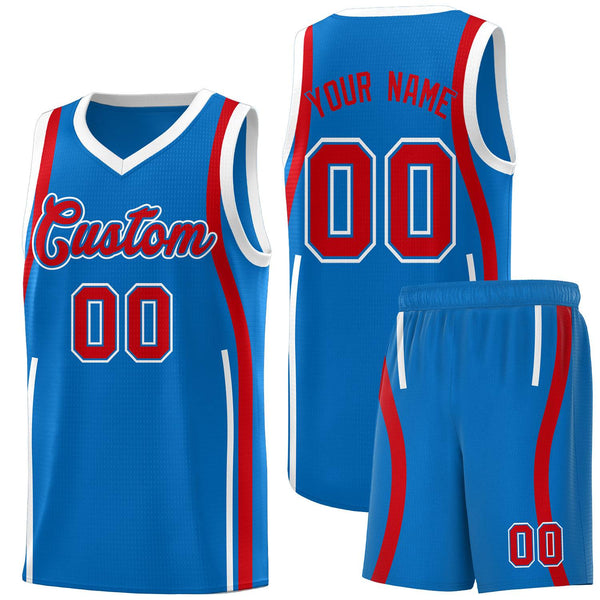 Custom Royal Red-White Ribbon Pattern Basketball Kits | BuyFootballJersey