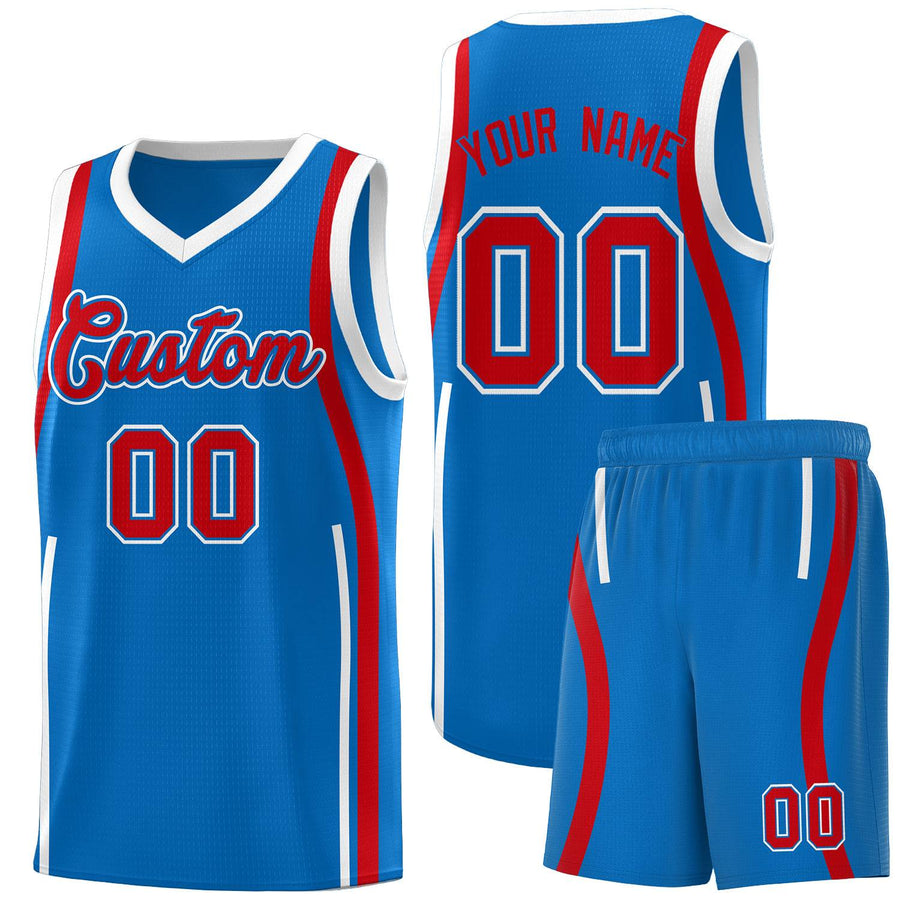 Custom Royal Red-White Ribbon Pattern Basketball Kits | BuyFootballJersey