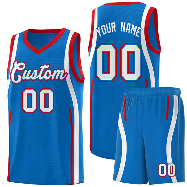 Custom Royal Red-White Ribbon Pattern Basketball Kits | BuyFootballJersey