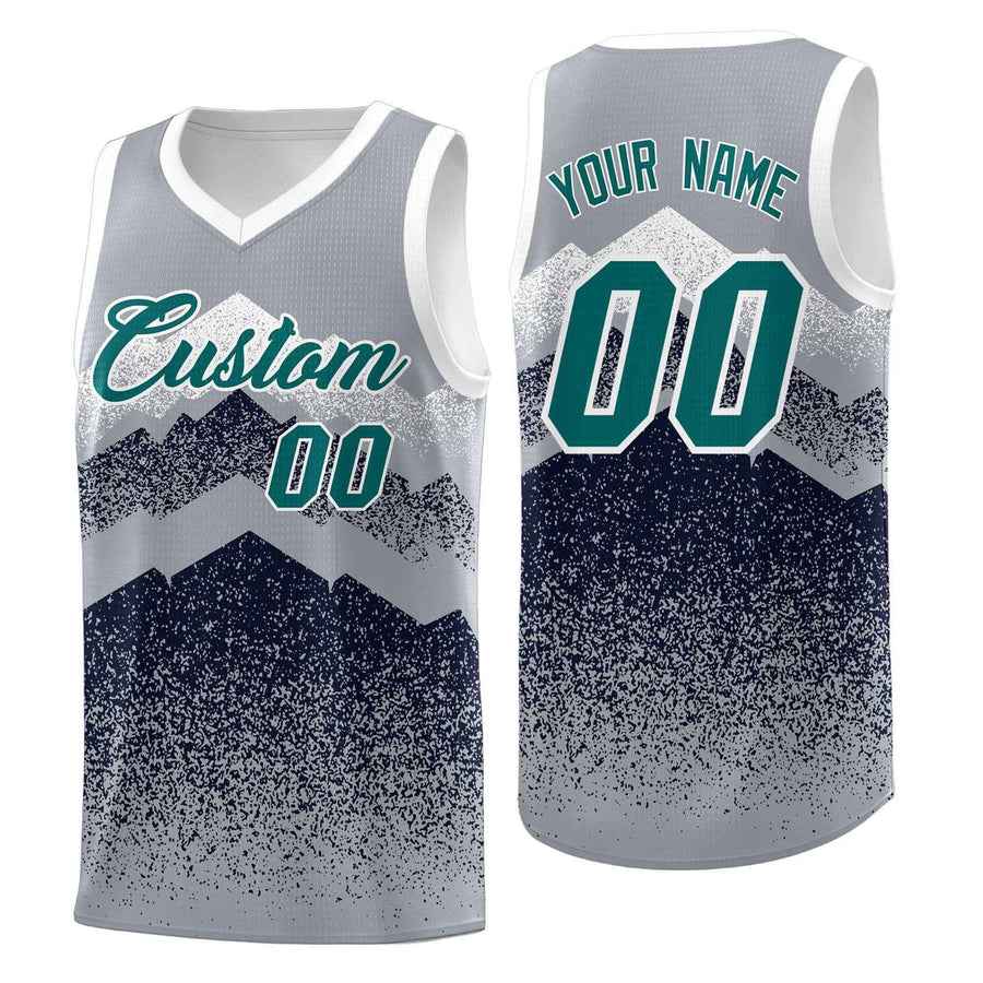 Custom Gray Navy Mountain Fade Breathable Gradient Fashion Uniform Basketball Jersey | BuyFootballJersey