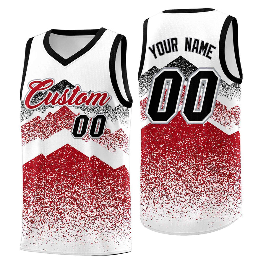 Custom White Red Mountain Fade Quick-Drying Gradient Fashion Uniform Basketball Jersey | BuyFootballJersey