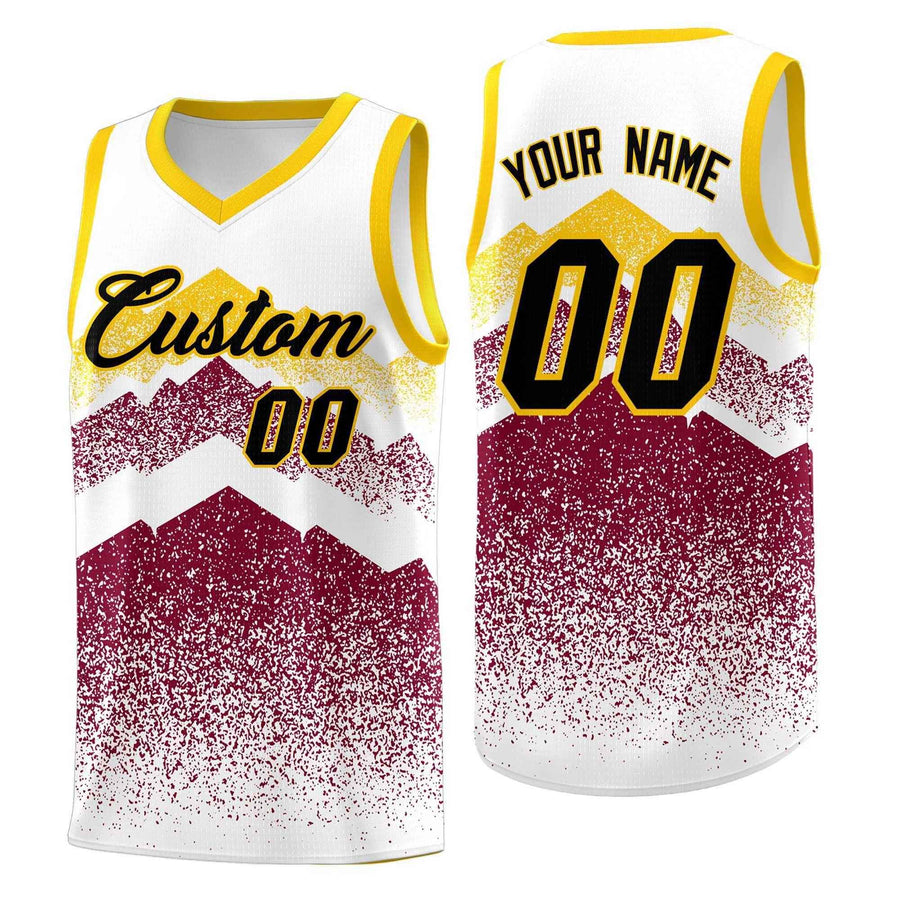 Custom White Crimson Mountain Fade Wrinkle-Resistant Gradient Fashion Uniform Basketball Jersey | BuyFootballJersey