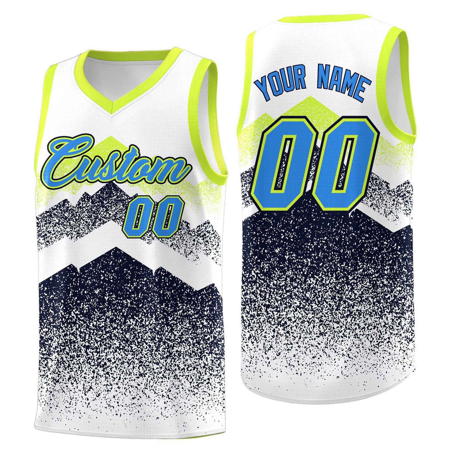 Custom White Navy Mountain Fade Sublimation Printing Gradient Fashion Uniform Basketball Jersey | BuyFootballJersey