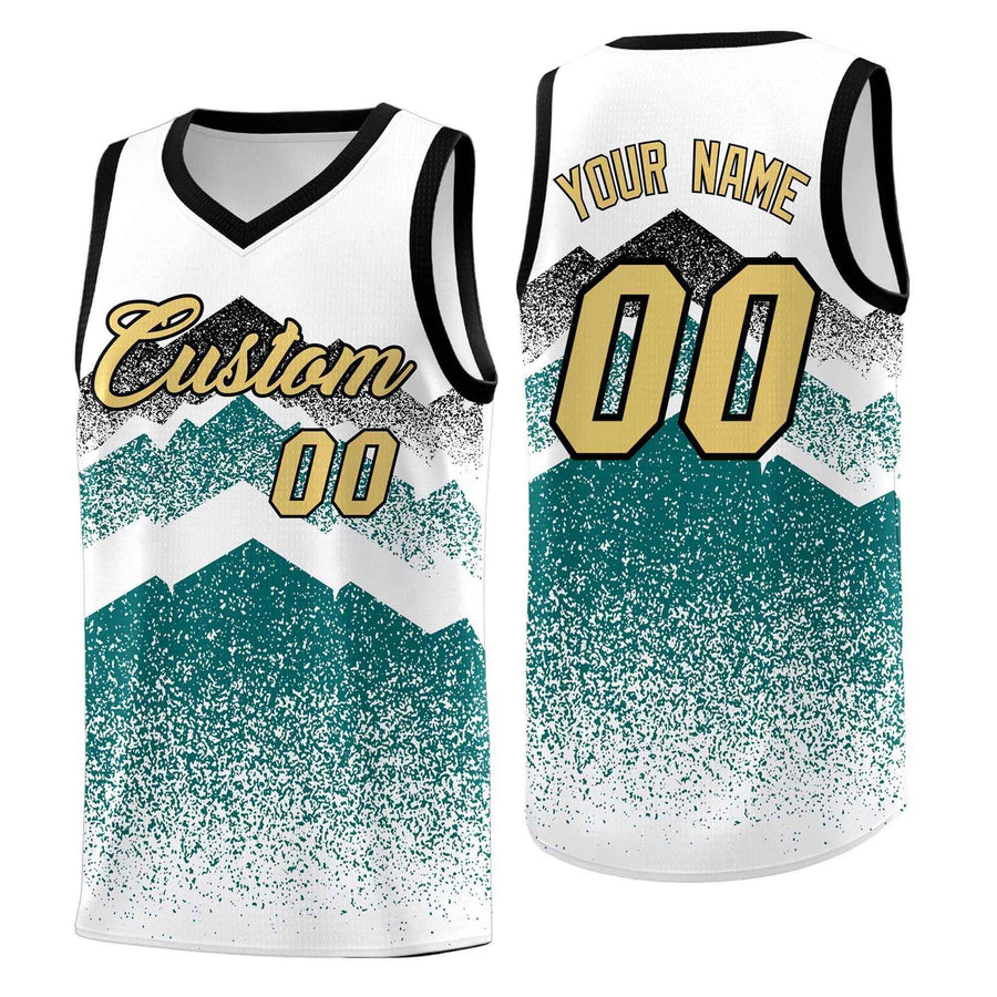 Custom White Teal Mountain Fade Breathable Gradient Fashion Uniform Basketball Jersey | BuyFootballJersey