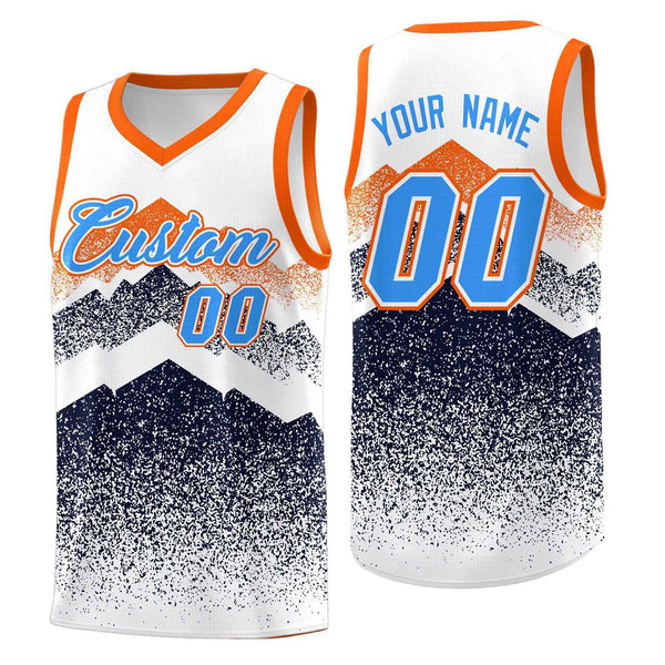 Custom White Navy Mountain Fade Quick-Drying Gradient Fashion Uniform Basketball Jersey | BuyFootballJersey
