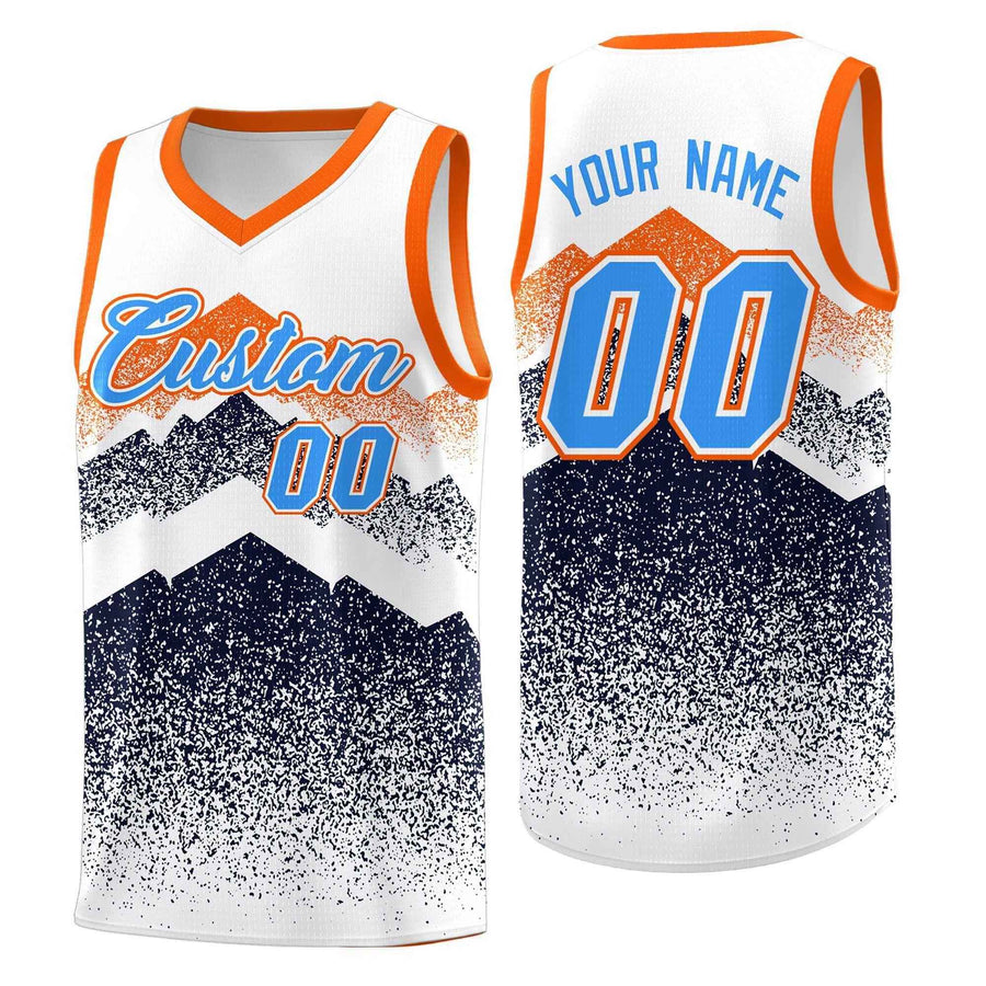 Custom White Navy Mountain Fade Quick-Drying Gradient Fashion Uniform Basketball Jersey | BuyFootballJersey