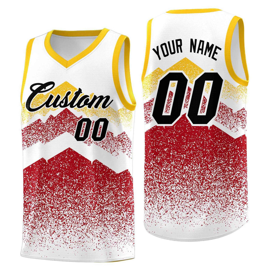 Custom White Red Mountain Fade Lightweight Gradient Fashion Uniform Basketball Jersey | BuyFootballJersey