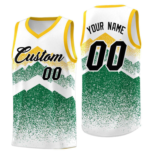 Custom White Kelly Green Mountain Fade Wrinkle-Resistant Gradient Fashion Uniform Basketball Jersey | BuyFootballJersey
