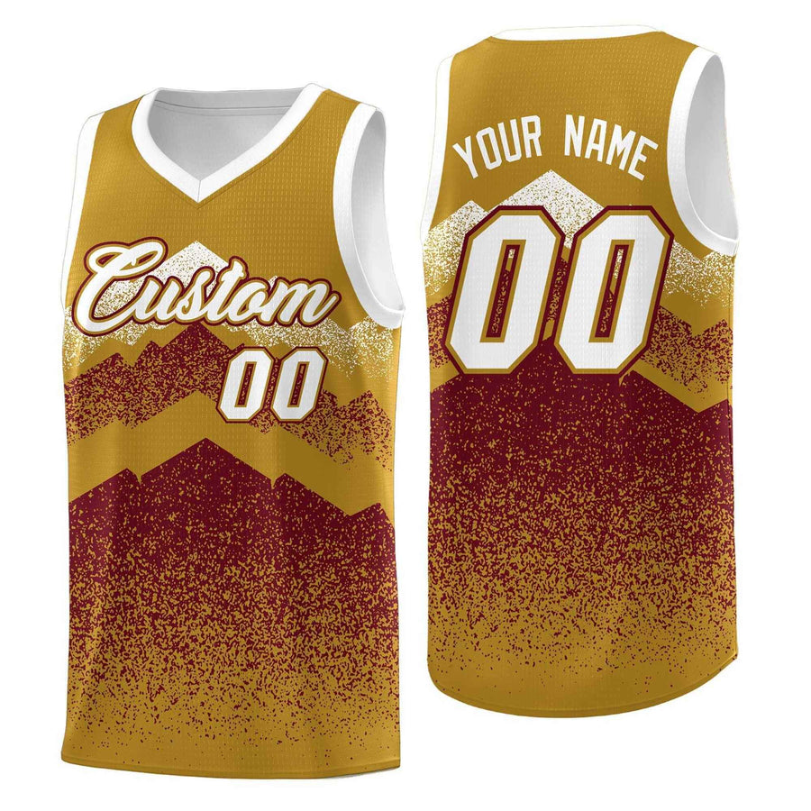 Custom Old Gold Crimson Mountain Fade Lightweight Gradient Fashion Uniform Basketball Jersey | BuyFootballJersey