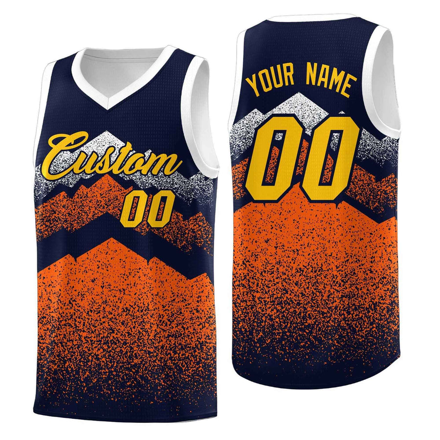 Custom Navy Orange Mountain Fade Wrinkle-Resistant Gradient Fashion Uniform Basketball Jersey | BuyFootballJersey