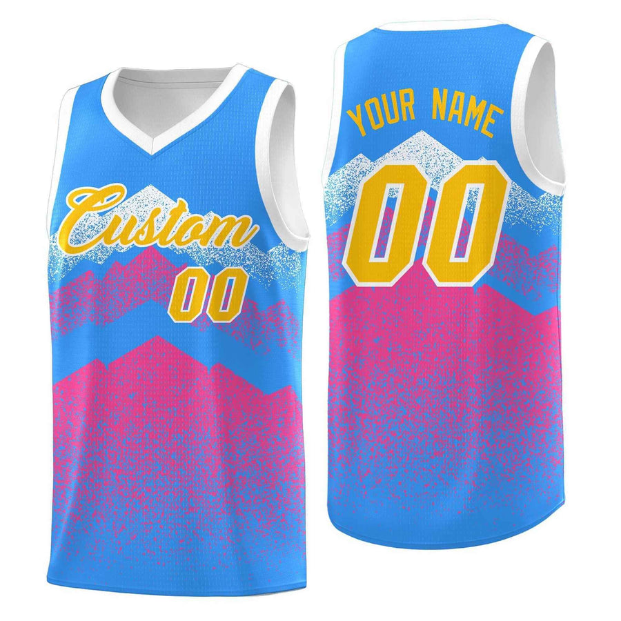 Custom Powder Blue Pink Mountain Fade Drapable Gradient Fashion Uniform Basketball Jersey | BuyFootballJersey