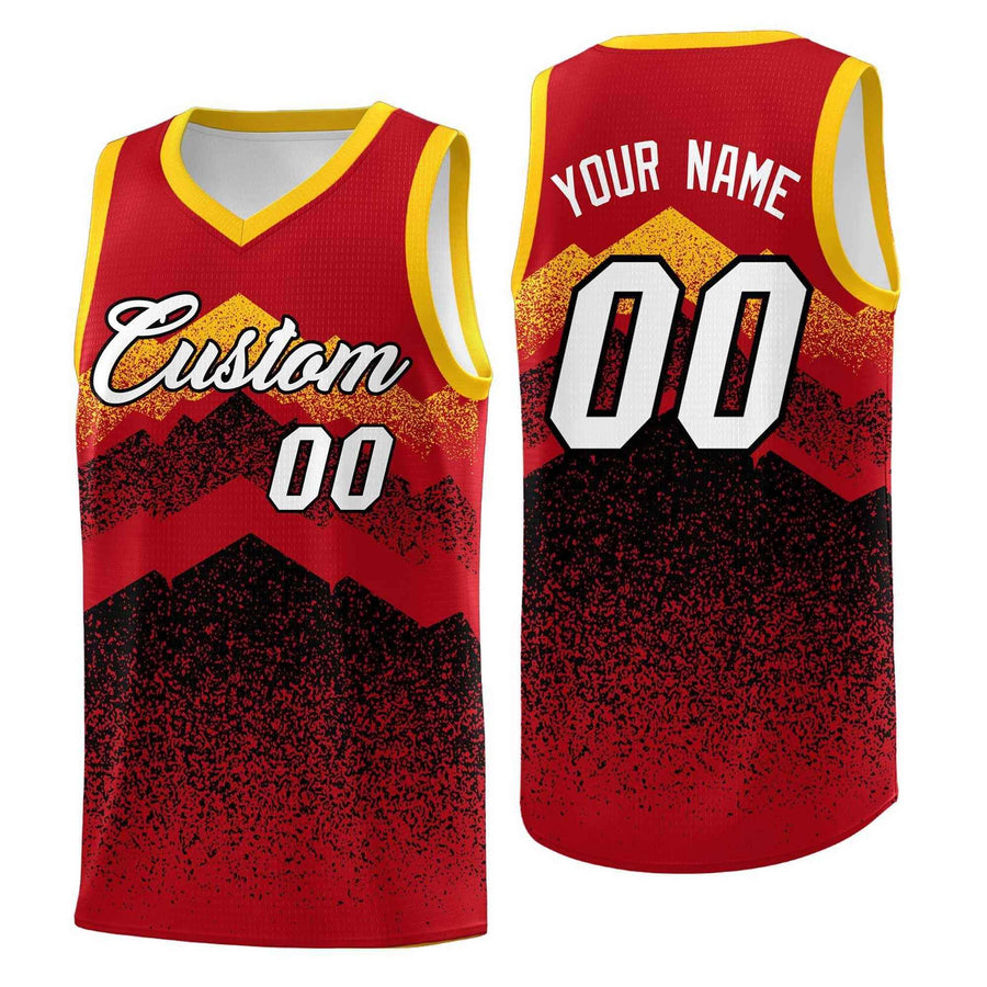 Custom Red Black Mountain Fade Breathable Gradient Fashion Uniform Basketball Jersey | BuyFootballJersey