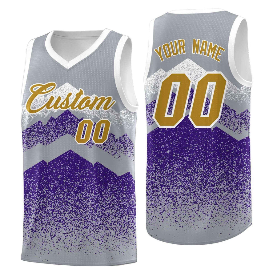 Custom Gray Purple Mountain Fade Breathable Gradient Fashion Uniform Basketball Jersey | BuyFootballJersey