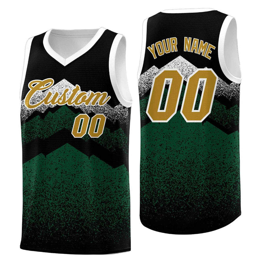 Custom Black Green Mountain Fade Quick-Drying Gradient Fashion Uniform Basketball Jersey | BuyFootballJersey