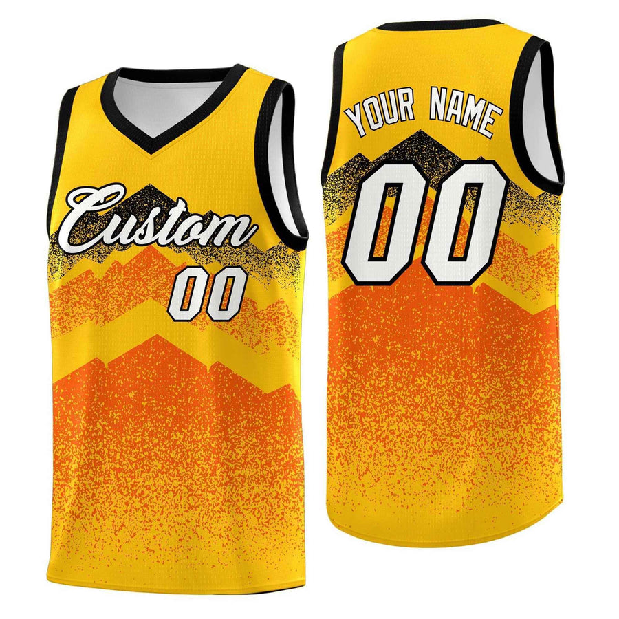 Custom Yellow Orange Mountain Fade Wrinkle-Resistant Gradient Fashion Uniform Basketball Jersey | BuyFootballJersey