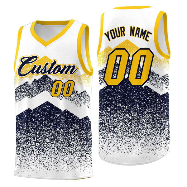Custom White Navy Mountain Fade Drapable Gradient Fashion Uniform Basketball Jersey | BuyFootballJersey