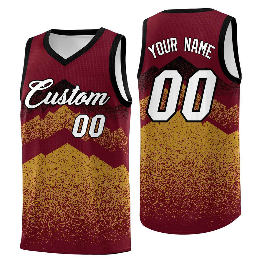 Custom Crimson Old Gold Mountain Fade Sublimation Printing Gradient Fashion Uniform Basketball Jersey | BuyFootballJersey