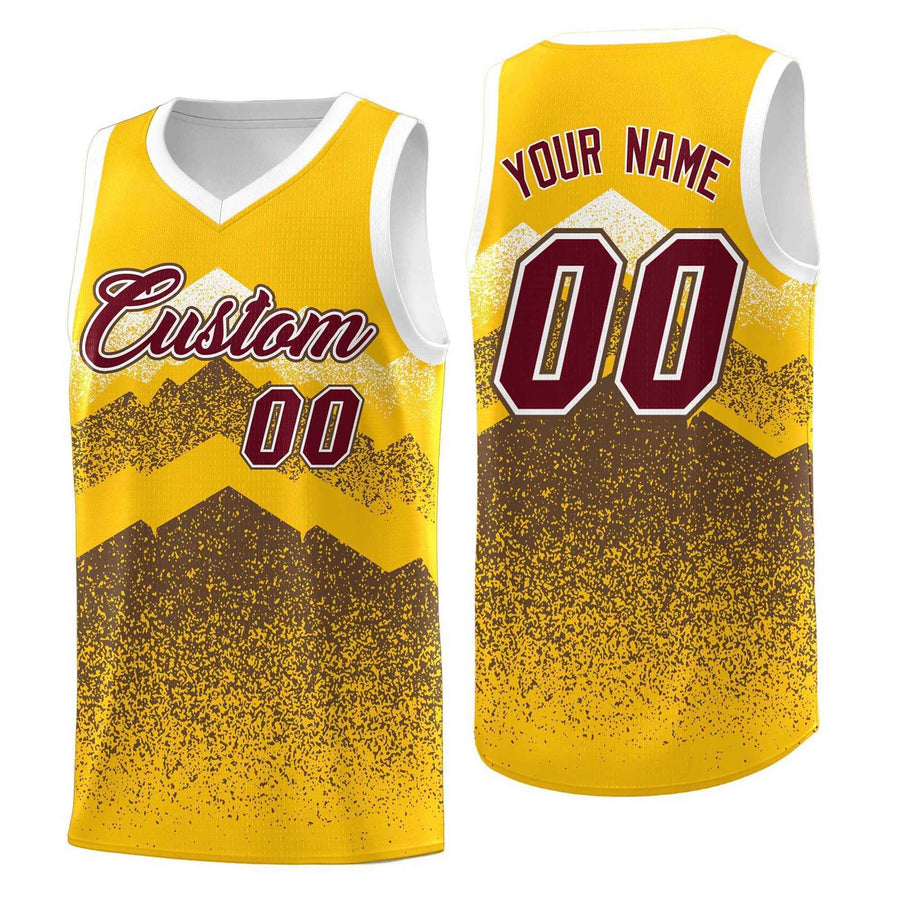Custom Gold Coffee Mountain Fade Breathable Gradient Fashion Uniform Basketball Jersey | BuyFootballJersey