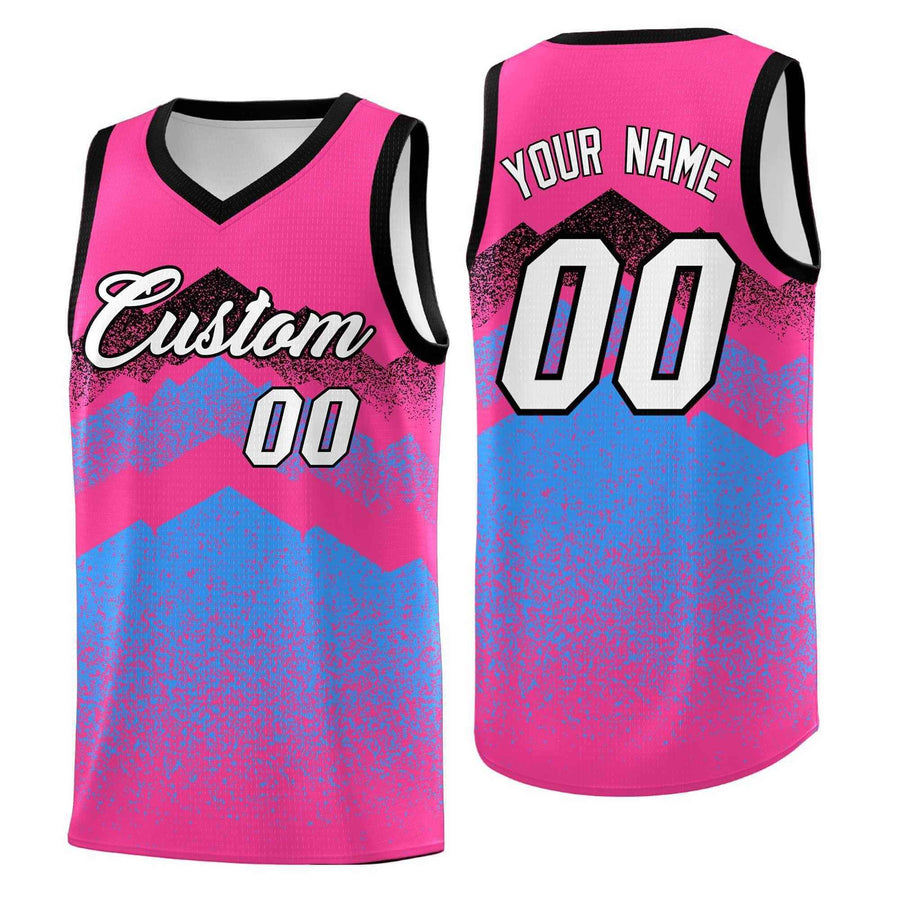 Custom Pink Powder Blue Mountain Fade Quick-Drying Gradient Fashion Uniform Basketball Jersey | BuyFootballJersey