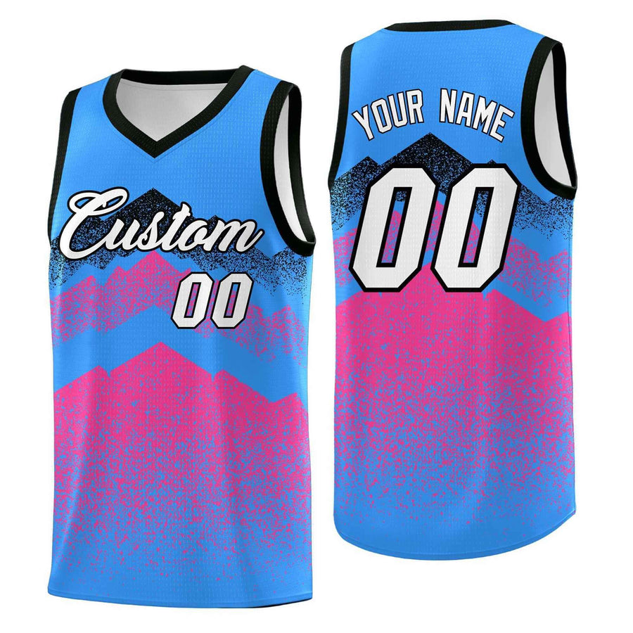 Custom Powder Blue Pink Mountain Fade Drapable Gradient Fashion Uniform Basketball Jersey | BuyFootballJersey